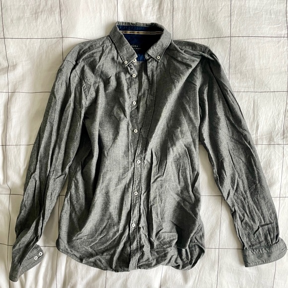 Zara Man Dark Grey Button Up Shirt Size M - Picture 2 of 4